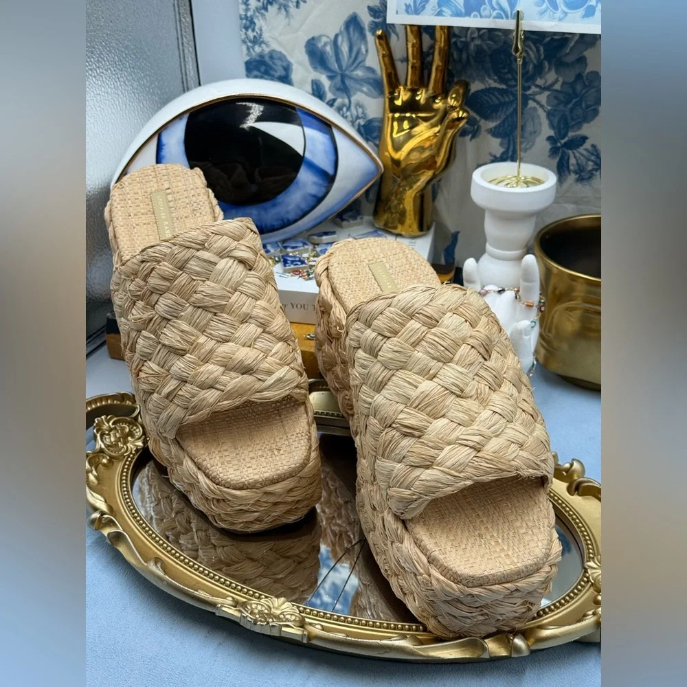 🆕 LOEFFLER RANDALL 🧿 NWOB Aaron Natural Braided Platform Straw Mule, Sz 9